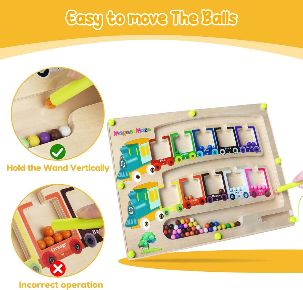 Magnetic Color & Number Maze Montessori Wooden Puzzle Game Board